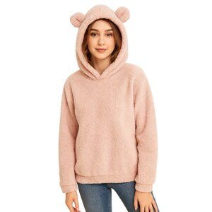 Shein Pink Fuzzy Bear Ear Hoodie – Size Large